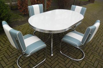 Bel Air 4 slede stoelen + diner tafel retro sixties fifties  beschikbaar voor biedingen