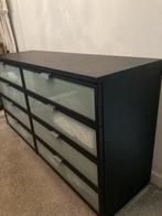 Zwarte 8 ladekast met glazen fronten ikea hopen lijkt malm, Huis en Inrichting, Ophalen, Overige materialen, 100 tot 150 cm, Zo goed als nieuw