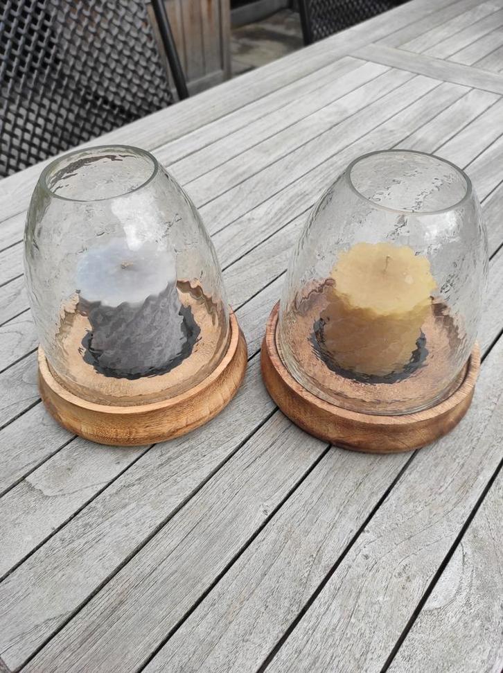 Kaarsenhouder met glas, Huis en Inrichting, Woonaccessoires | Kandelaars en Kaarsen, Zo goed als nieuw, Minder dan 25 cm, Overige materialen