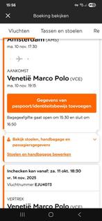 Vliegticket Amsterdam - Venetië retour, Tickets en Kaartjes, Eén persoon, Vliegtuig, Buitenland, Met bestemming of datum