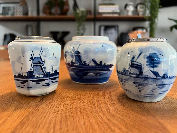 Delfts Blauw Vaasjes - Lepelvaasjes, Antiek en Kunst, Antiek | Keramiek en Aardewerk, Ophalen of Verzenden