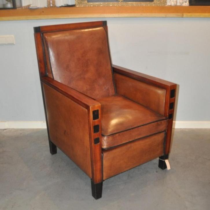 Nice, schapenleren Art Deco in nieuwstaat, Huis en Inrichting, Fauteuils, Zo goed als nieuw, Leer, 75 tot 100 cm, Ophalen