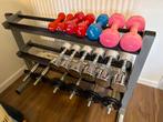 Stevig halter rek dumbbell rack inclusief 118kg in gewichten, Sport en Fitness, Fitnessmaterialen, Ophalen, Zo goed als nieuw