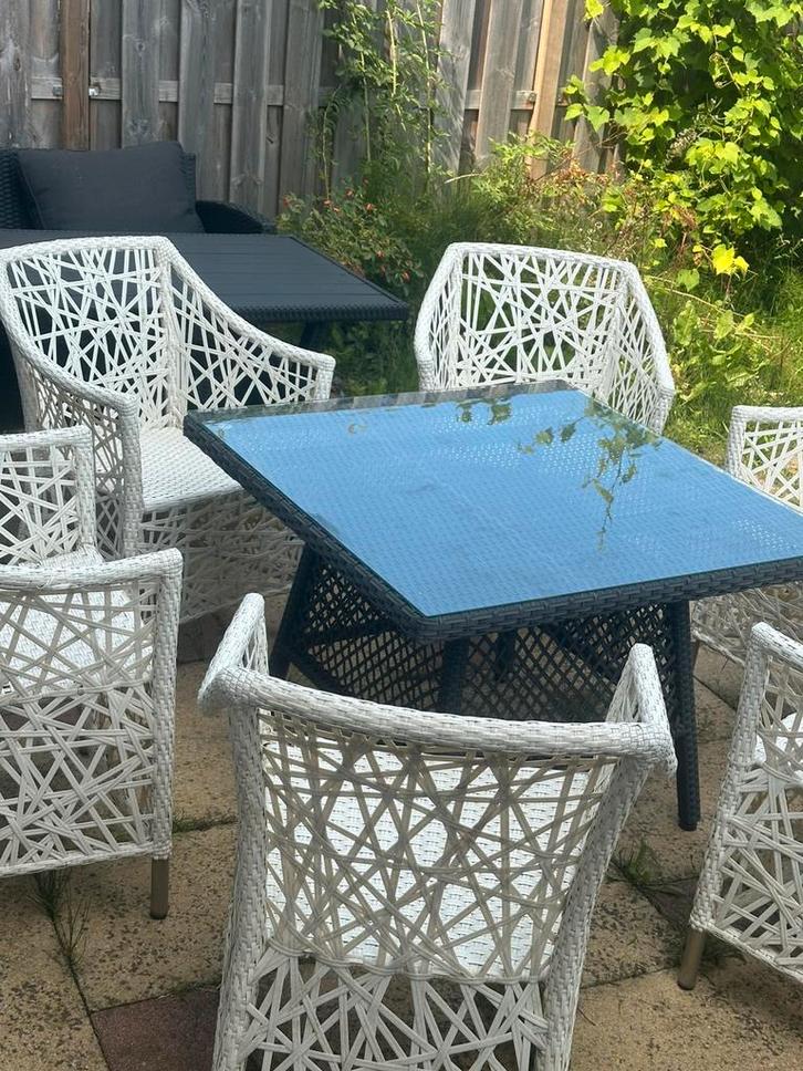 Tuinstoelen Hartman 6 stuks en antraciet tafel, Tuin en Terras, Tuinstoelen, Gebruikt, Kunststof, Ophalen