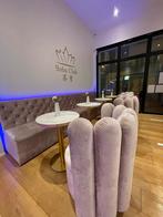 Lange Loungebank + zitfateuils roze suede/marmer goud tafel, Huis en Inrichting, Stoffering | Vloerbedekking, Ophalen of Verzenden