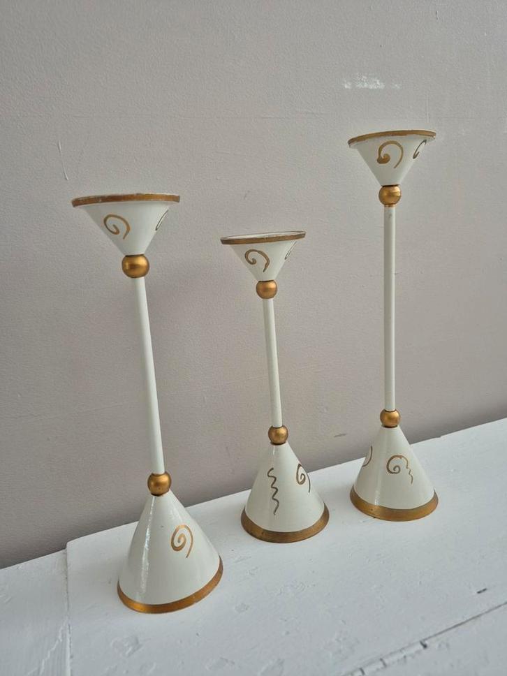 Memphis Kandelaars Wit/Goud Set, Huis en Inrichting, Woonaccessoires | Kandelaars en Kaarsen, Zo goed als nieuw, Kandelaar, Minder dan 25 cm