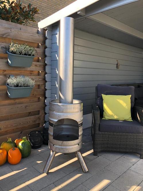 Bierfust rvs buitenhaard buitenkachel kachel haard tuinhaard, Tuin en Terras, Tuinhaarden, Zo goed als nieuw, Ophalen