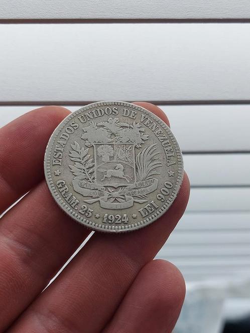 Venezuela 5 Bolivares 1924 zilveren munt gehalte 900/1000., Postzegels en Munten, Munten | Amerika, Zuid-Amerika, Zilver, Ophalen of Verzenden