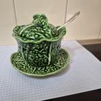 Vintage jampot / honingpot vorm Koolblad met schotel, Antiek en Kunst, Antiek | Keramiek en Aardewerk, Ophalen of Verzenden