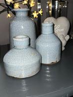 Set van 3 blauwe vaasjes met craquelé, Ophalen, Gebruikt, Blauw, Aardewerk of Porselein
