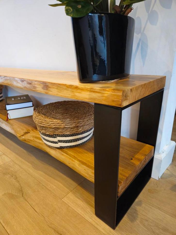 Massief eiken tv-meubel industrieel 180 cm handgemaakt, Huis en Inrichting, Kasten | Dressoirs, Zo goed als nieuw, 150 tot 200 cm
