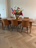 Teakhouten eettafel + 6 stoelen, Huis en Inrichting, Tafels | Eettafels, 200 cm of meer, Gebruikt, Rechthoekig, Ophalen