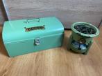 Oliestelletje en broodtrommel blik vintage groen, Ophalen of Verzenden