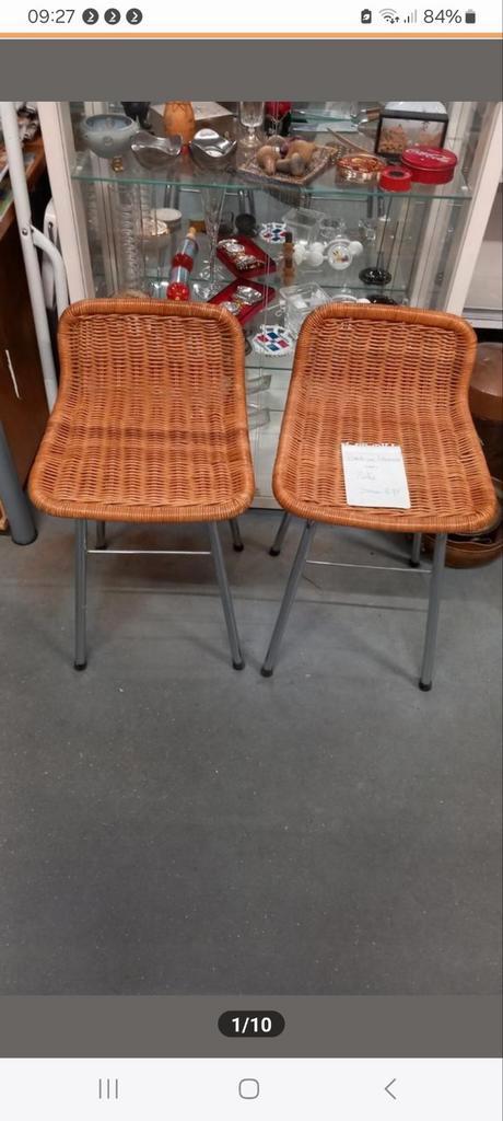 set van 2 Rotan stoel met metalen poten, rohe, sliedrecht, Huis en Inrichting, Stoelen, Gebruikt, Eén, Metaal, Riet of Rotan, Bruin