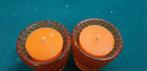 Kaarsenhouders oranje glas geribbeld, Ophalen of Verzenden, 'T Olde Gre-j, Info@toldegrej.nl, Endepoelstraat 20f Didam