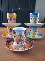 YONG ART - 7 kop en schotels - 5 cappuccino en 2 espresso, Ophalen of Verzenden, Zo goed als nieuw, Porselein, Kop en/of schotel