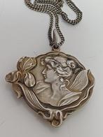 Antiek zilver gekeurd art nouveau Jugendstil hanger spiegel, Ophalen of Verzenden, Zo goed als nieuw, Zilver, Zilver