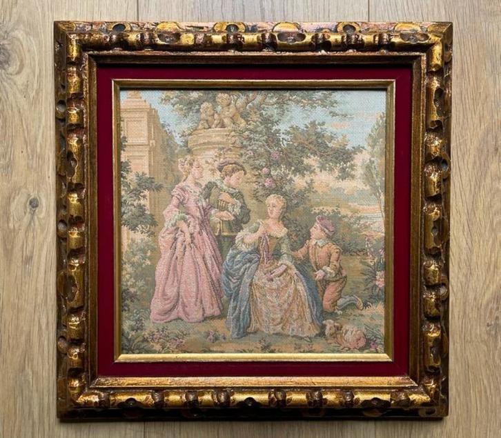 Gobelin wandkleed in goudkleurige lijst, Antiek en Kunst, Kunst | Schilderijen | Klassiek, Ophalen of Verzenden