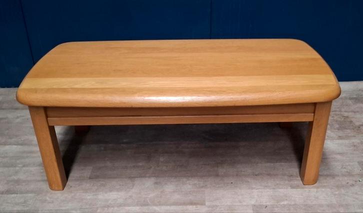 Salontafel lichteiken met 2 lades 44 x 124 x 71 cm, Huis en Inrichting, Tafels | Salontafels, Gebruikt, Minder dan 50 cm, 50 tot 100 cm