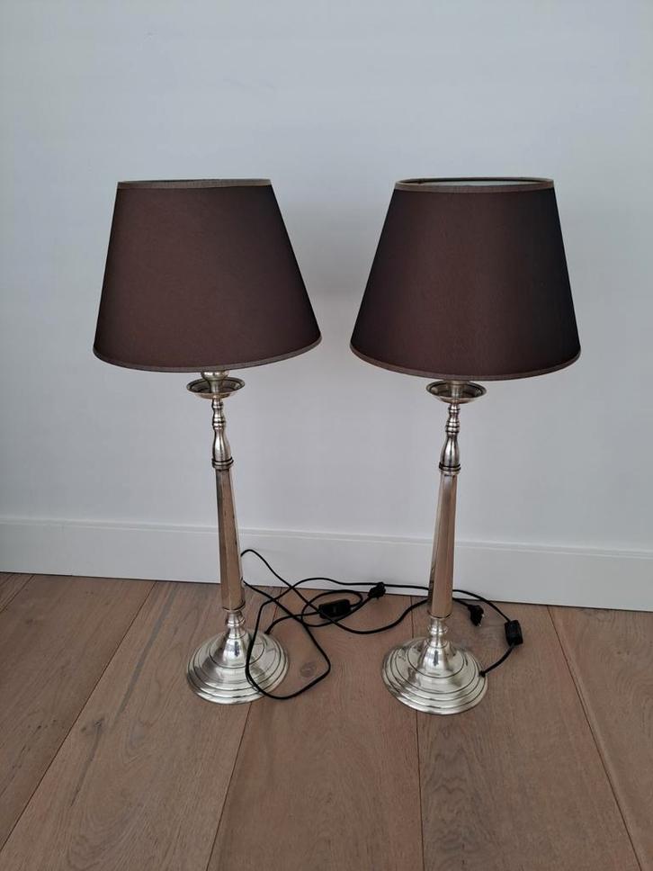 2 Schemerlampen Donkerbruin/Zilver, Huis en Inrichting, Lampen | Vloerlampen, Ophalen