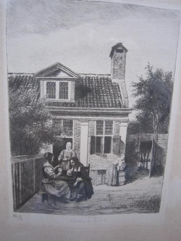 Carel Lodewijk Dake, Litho Visite in een tuin  beschikbaar voor biedingen