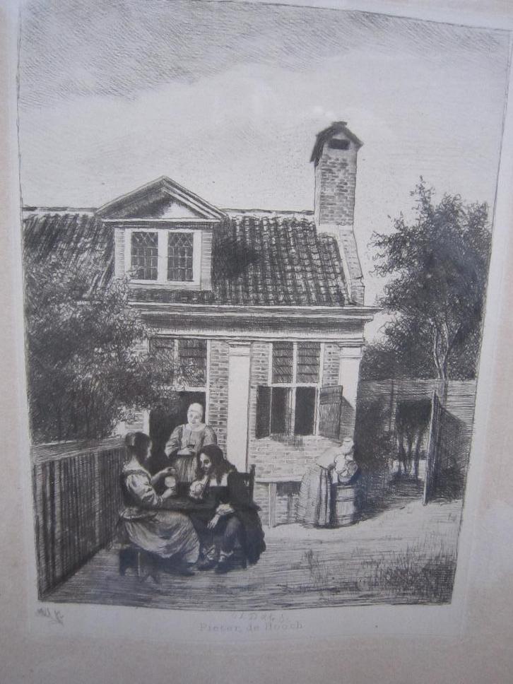 Carel Lodewijk Dake, Litho Visite in een tuin, Antiek en Kunst, Kunst | Litho's en Zeefdrukken, Ophalen