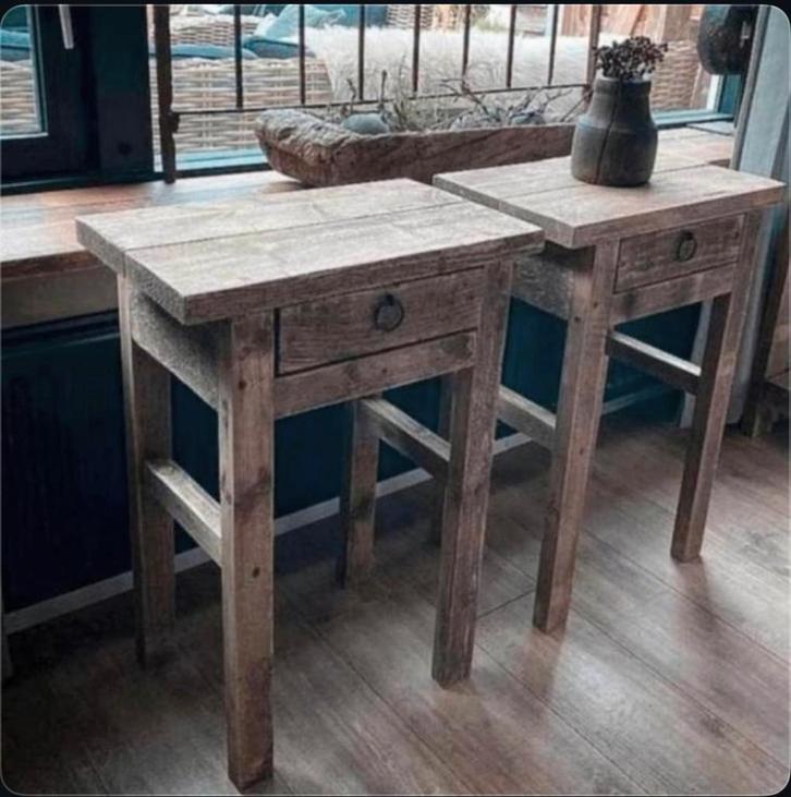 ~Stoer Sober Landelijk Houten Set Nachtkastjes~, Huis en Inrichting, Woonaccessoires | Overige, Nieuw, Ophalen of Verzenden