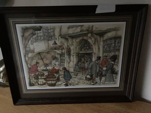 Mooie houten lijst met tekening Anton Pieck 44 x 33 cm, Antiek en Kunst, Kunst | Tekeningen en Foto's, Ophalen of Verzenden