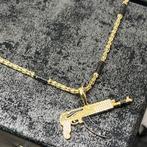 Gouden ketting met hanger geweer onyx stenen, Ophalen of Verzenden, Zo goed als nieuw, Goud, Met hanger