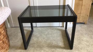 Vintage/retro bijzet/planten/salontafeltje hout/rookglas beschikbaar voor biedingen