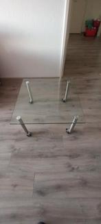 Glazen tafel op wielen, Huis en Inrichting, Tafels | Salontafels, Gebruikt, 50 tot 100 cm, Vierkant, Glas