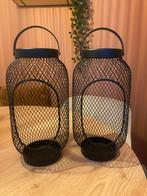 Set van 2 metalen windlichten, Huis en Inrichting, Woonaccessoires | Kandelaars en Kaarsen, 25 tot 50 cm, Zwart, Ophalen of Verzenden
