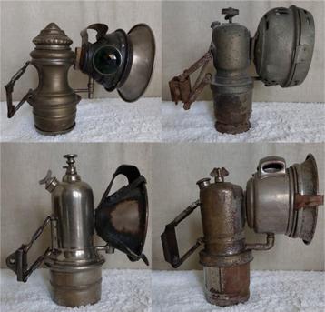 Unieke collectie van 4 vintage carbide fietslampen  beschikbaar voor biedingen