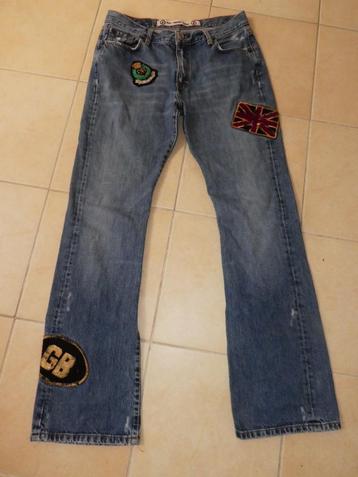 Fake London Genius jeans W30 vintage dames emblemen