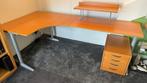 IKEA bureau – 240cm – met ladeblok, opzetstuk en bureaumat, Ophalen, In hoogte verstelbaar, Gebruikt, Bureau