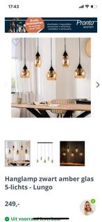 Nieuwe Hanglamp zwart amber glas 5 lichts pronto, Huis en Inrichting, Lampen | Hanglampen, Ophalen of Verzenden, Nieuw, Glas, Minder dan 50 cm