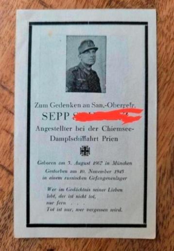 Sterbebild WW2 Duits Soldaat Sanitäter POW Rus Gevangenkamp  beschikbaar voor biedingen