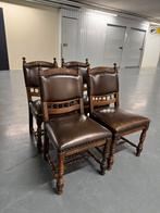 4 Engelse Kasteelstoelen 19/20ste eeuw – Uitstekende staat, Huis en Inrichting, Ophalen, Bruin, Leer, Zo goed als nieuw