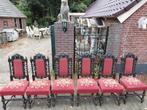 Antieke Set van 6 Franse eiken jachtstoelen met snijwerk., Ophalen