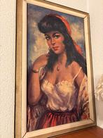 Torino zigeuner vrouw schilderij 52x33, Antiek en Kunst, Ophalen