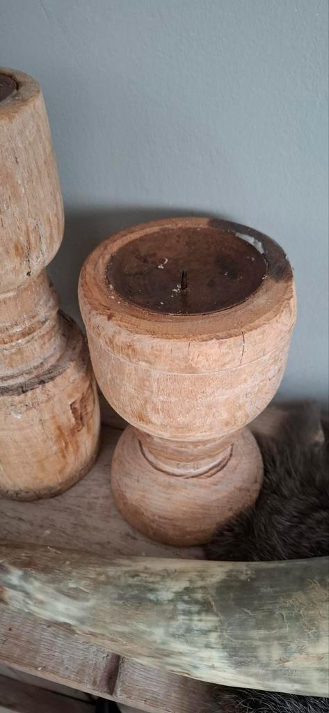 Houten Baluster Kandelaars - Set van 2, Huis en Inrichting, Woonaccessoires | Kandelaars en Kaarsen, Gebruikt, Kandelaar, Minder dan 25 cm