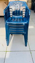 5 Blauwe Kunststof Stapelstoelen, Ophalen, Kunststof, Gebruikt, Blauw