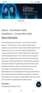 Carmina Burana donderdag 30 oktober MECC Maastricht, Tickets en Kaartjes, Concerten | Pop, Twee personen, Oktober