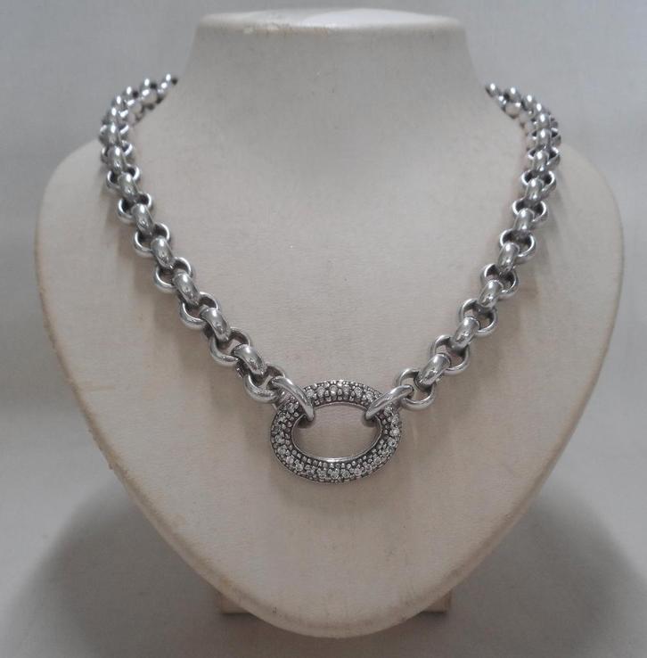 Zilveren jasseron collier met steentjes hanger nr.1910, Sieraden, Tassen en Uiterlijk, Kettingen, Zo goed als nieuw, Zilver, Zilver