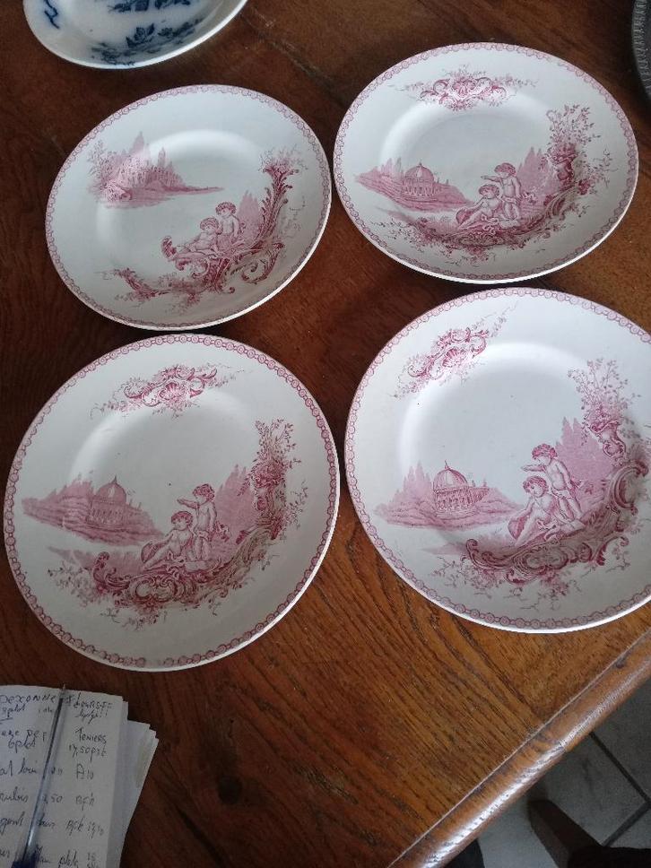 3 antieke terre de fer borden uit Frankrijk TRIANON, Antiek en Kunst, Antiek | Servies los, Ophalen of Verzenden