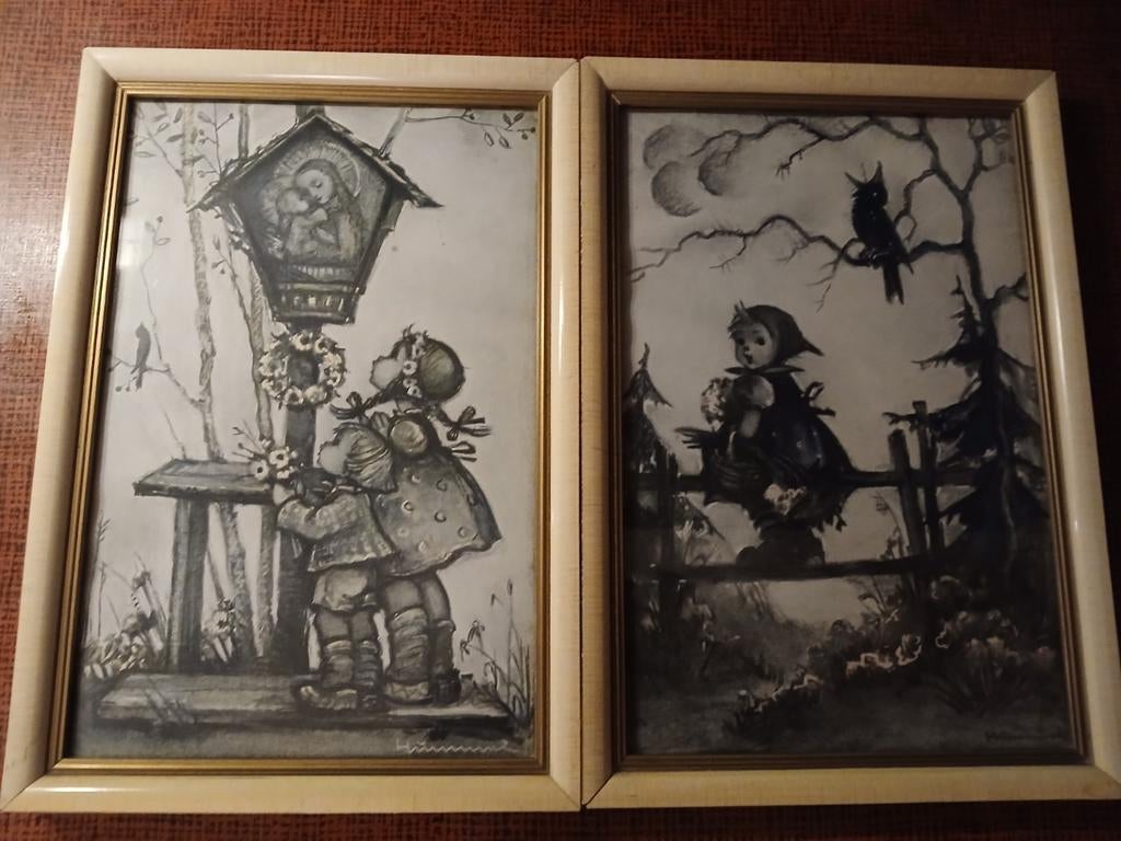 Vintage zwart wit schilderijtjes., Ophalen of Verzenden