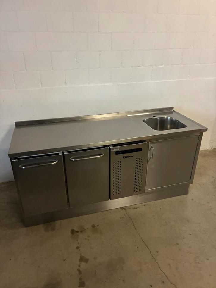 Te koop gram rvs 2 deurs koelwerkbank met wastafel koelkast, Huis en Inrichting, Keuken | Keukenbenodigdheden, Ophalen
