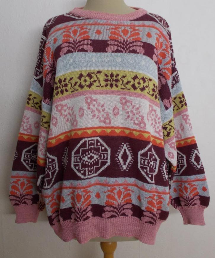 Vintage trui in leuke print uit Italie! XL, Kleding | Dames, Truien en Vesten, Zo goed als nieuw, Maat 46/48 (XL) of groter, Overige kleuren
