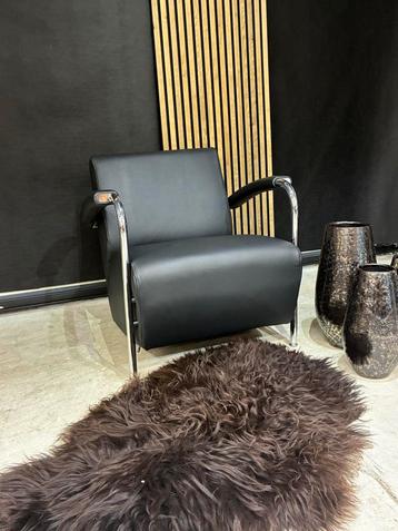 ACTIE! Leolux Scylla Fauteuil - Zwart Leer, Als Nieuw! beschikbaar voor biedingen