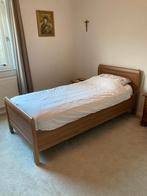 2 Tempur bedden met schotelbodem en seniorenombouw, Ophalen, Eenpersoons, Bruin, Hout